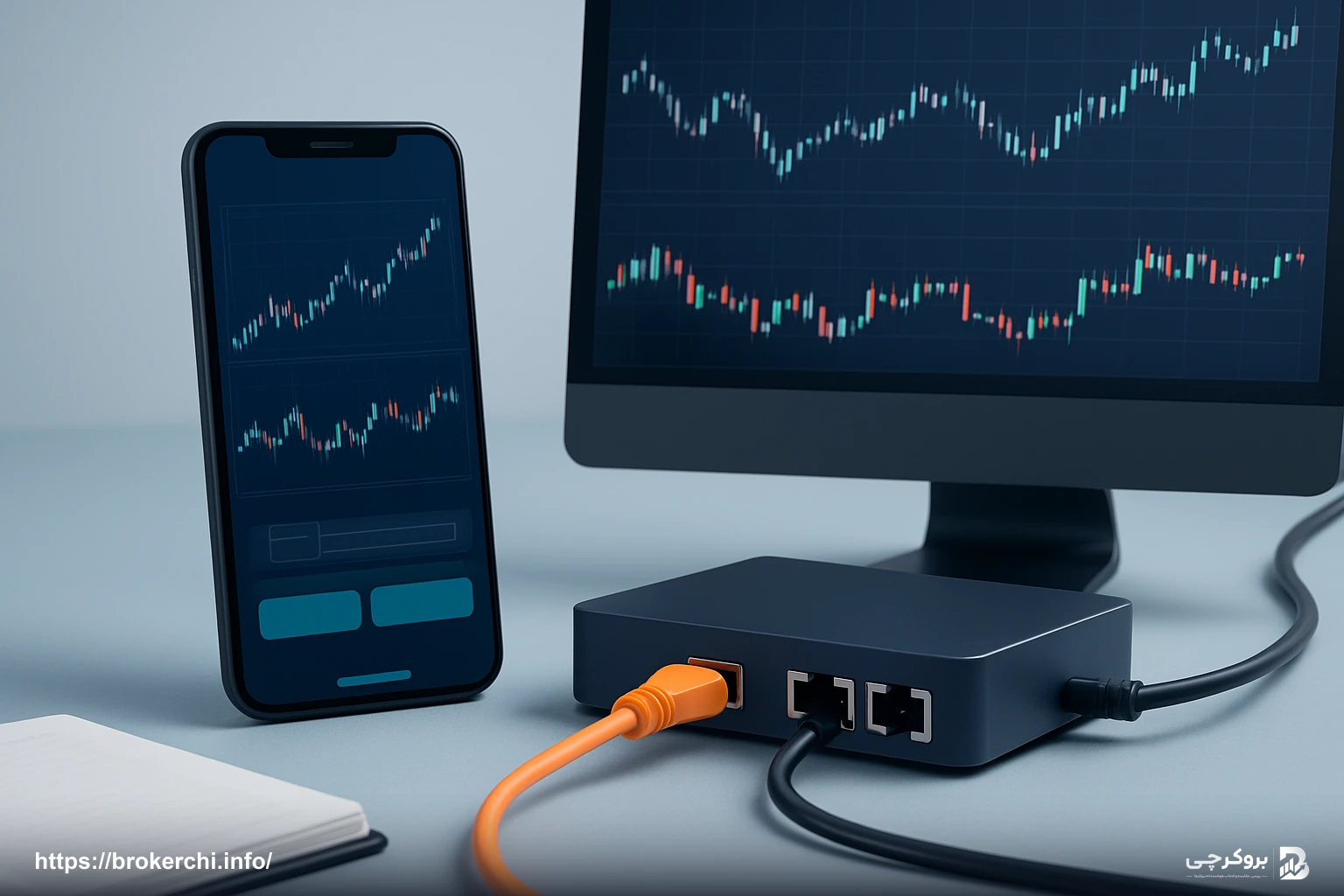 مقایسه اتصال اپلیکیشن موبایل متاتریدر با دسکتاپ از طریق یک شبکه.