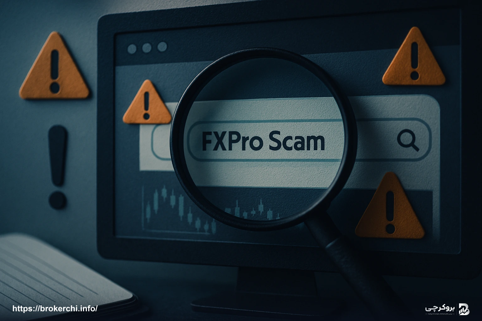 نتایج جستجوی عبارت کلاهبرداری FXPro با آیکونهای هشدار در اطراف