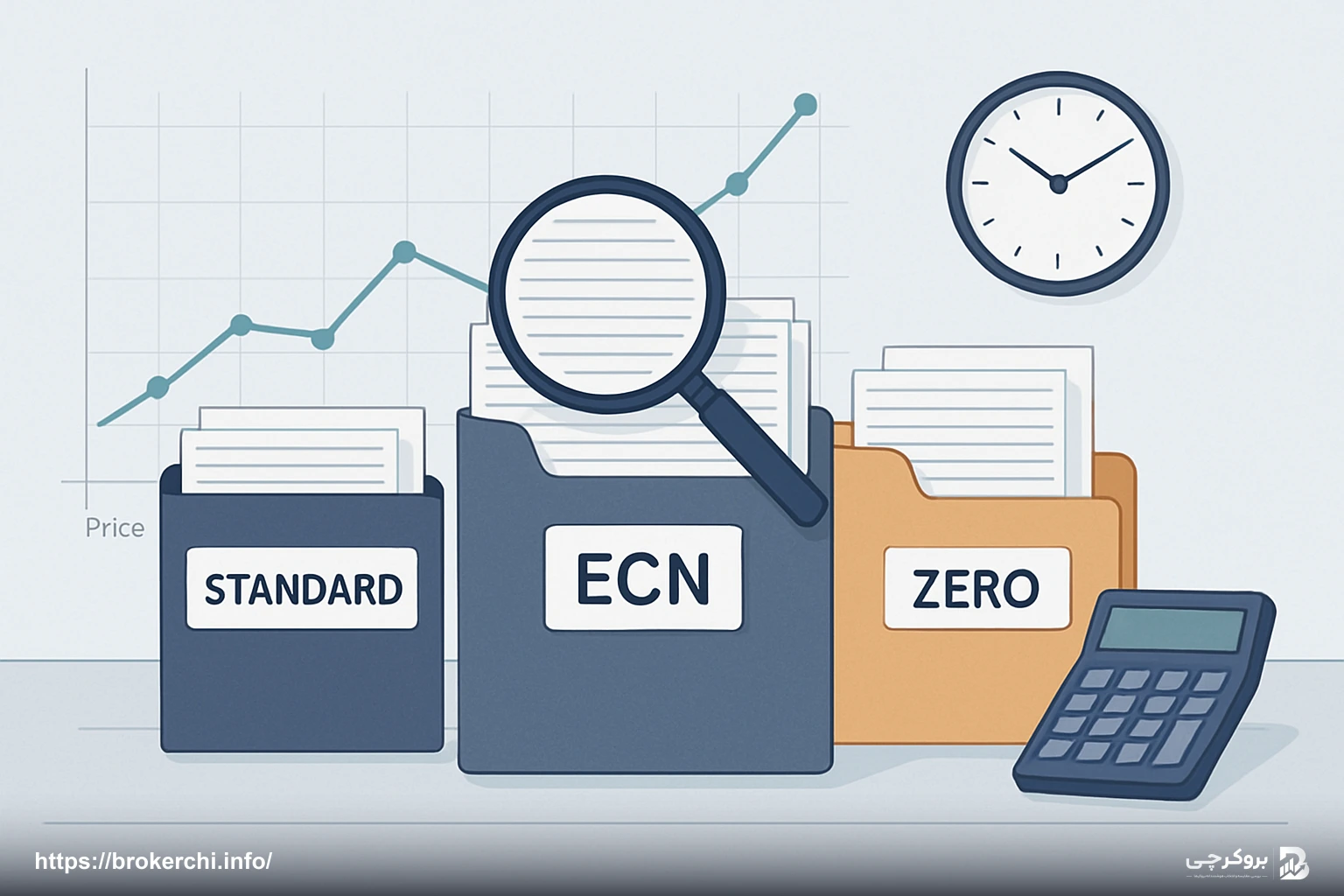 مقایسهٔ حساب‌های Standard، ECN و Zero در آمارکتس با برجسته‌سازی جزئیات حساب ECN.